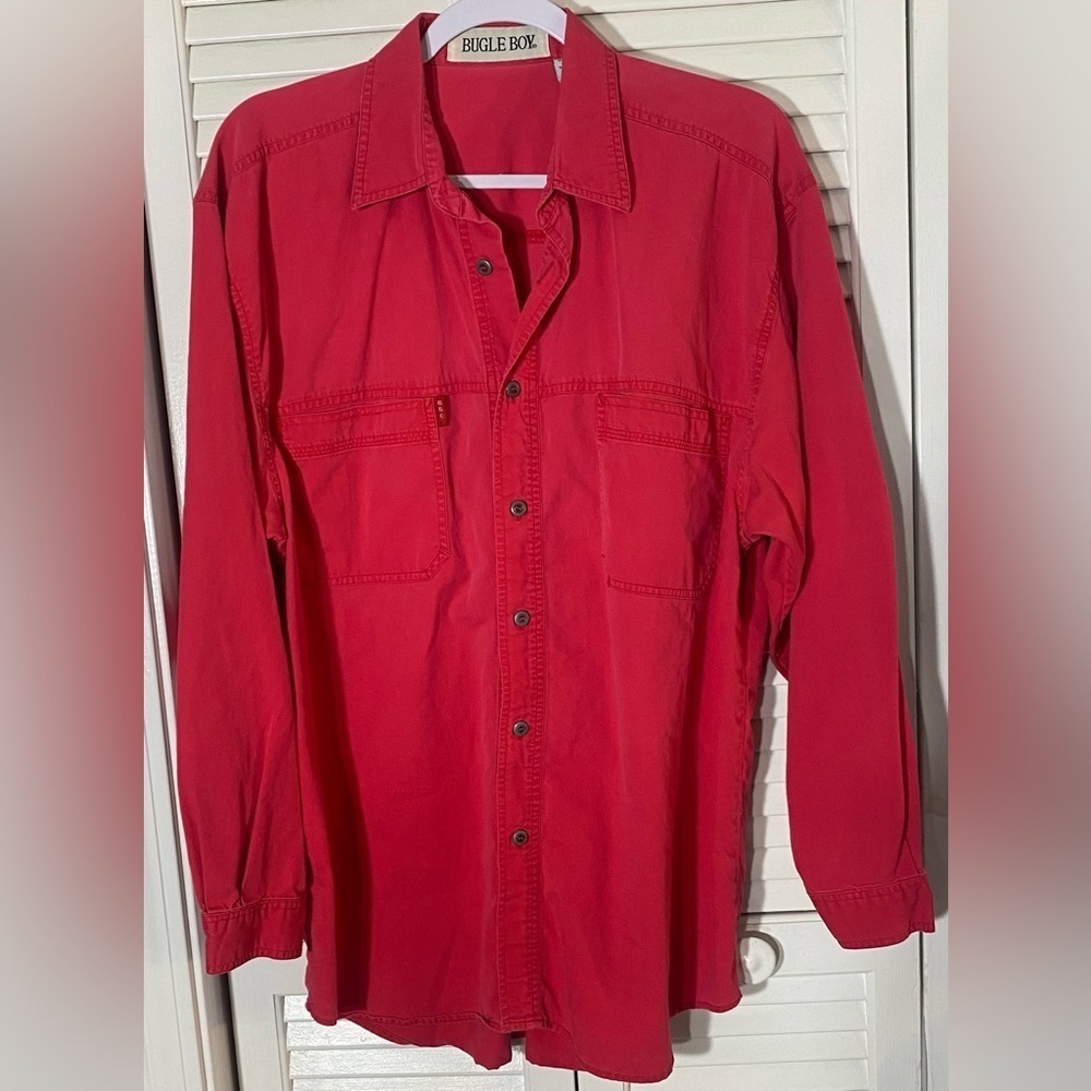 Bugle Boy Red Long Sleeve Button Up Shirt, Size L, Classic Design Vintage